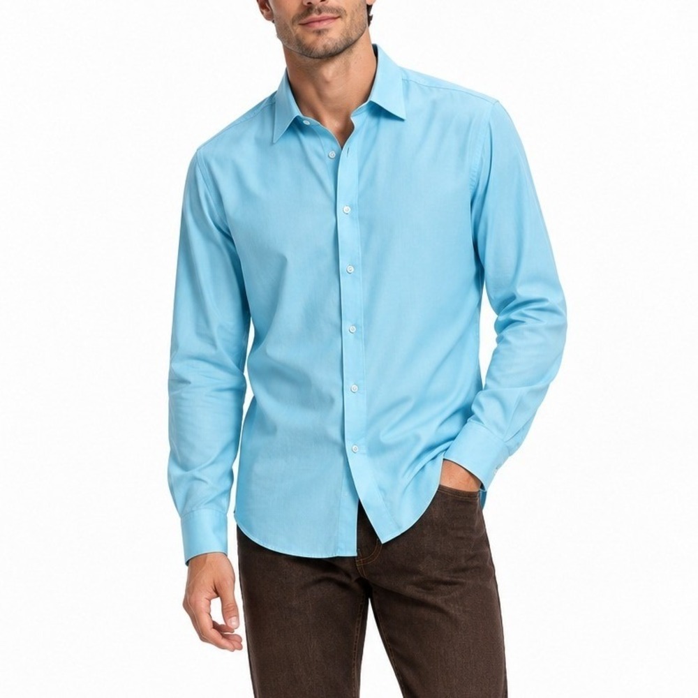 Robert Graham Mens 1XT Tall Light Blue Solid Cotton Button Down Shirt LS